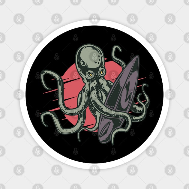 Surfing Octupus Magnet by Macphisto Shirts